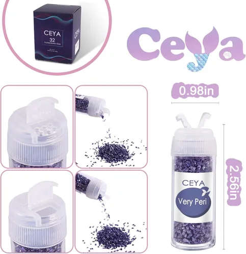 Miniatura 5 de Ceya - Conjunto de purpurina de vidrio irregular triturado en 32 colores, 640g/ 22.6 oz, chips de cristal metálico roto de 2-4mm, purpurina gruesa