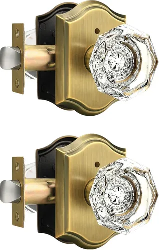 Gobrico Juego de cerraduras de puerta de privacidad, pomos de cristal resistentes, pomos para puerta de baño/cama sin llave con cerradura en el