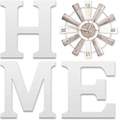Miniatura 10 de Letreros de casa de campo con reloj de molino de viento, decoración de pared, letras rústicas para el hogar, arte de pared para sala de estar