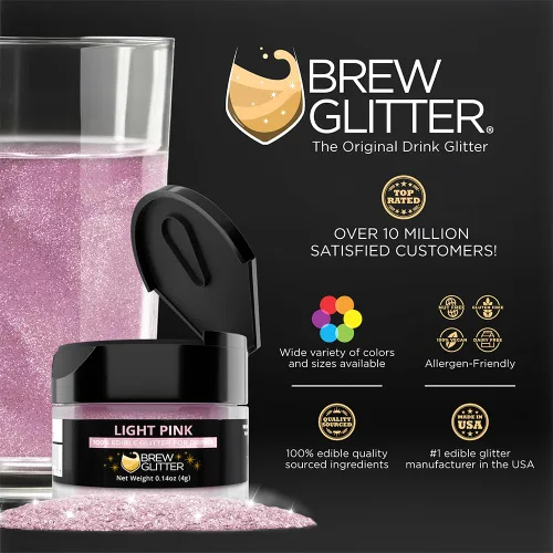 Miniatura 2 de Brew Glitter - Purpurina comestible rosa claro para bebidas, cócteles, cerveza y bebidas 1 frasco de 4g