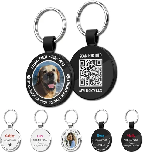 MYLUCKYTAG Identificación de mascota personalizada con código QR | Etiqueta de collar para perros y gatos | Perfil en línea con correo electrónico