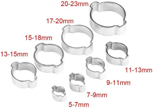 Miniatura 2 de Abrazadera de manguera de acero inoxidable chapado en zinc, abrazadera de doble oreja Fule Pipe Tube Clip para mangueras de goma (0.433-0.512 in)