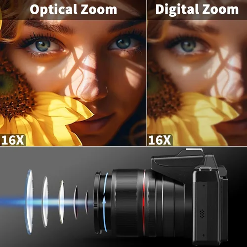 Miniatura 8 de NBD Cámaras digitales de 64 MP para fotografía, cámaras de vlogging de 8K para YouTube, zoom óptico de 16X, punto de viaje y disparo, cámaras