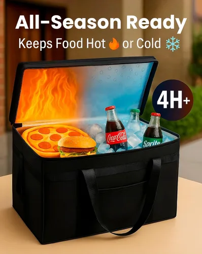 Miniatura 8 de Bodaon Bolsa aislante para entrega de alimentos con zócalo incluido, calentador térmico de alta resistencia XXXL para almuerzos fríos/calientes