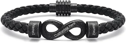 Miniatura 21 de Pulsera personalizada para hombre con cuentas de nombre personalizadas, pulsera de cuero trenzado personalizada grabada con 2-6 nombres