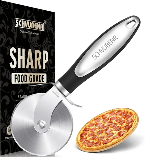 SCHVUBENR Cortador de pizza de alta calidad, rueda cortadora de pizza de acero inoxidable, fácil de cortar y limpiar, rebanadora de pizza súper Negro