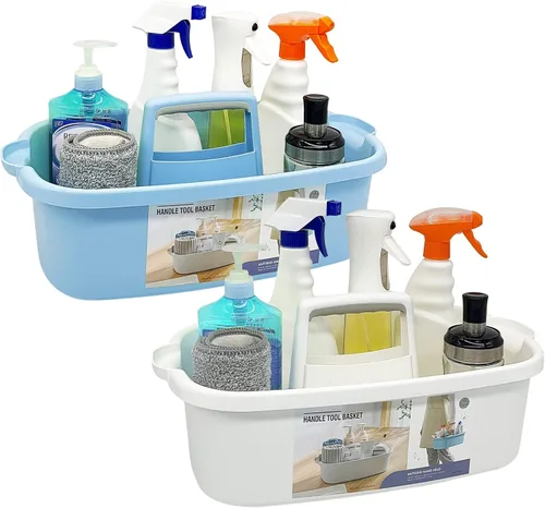 Miniatura 16 de Goderewild Organizador de limpieza de plástico multiusos con asa, organizador de ducha, cesta de almacenamiento, bolsas portátiles para suministros