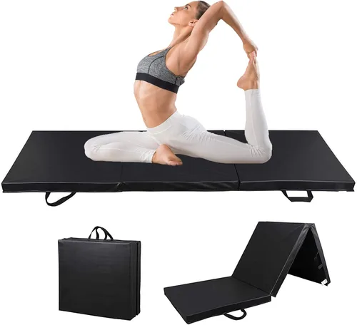 Tapete plegable de tres pliegues para gimnasia, gimnasio, ejercicio aeróbico, tapete plegable con asas para MMA, estiramiento de fitness, yoga (6 x