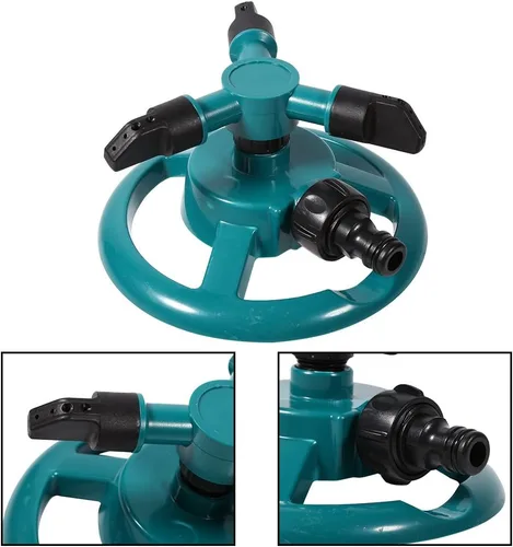 Miniatura 6 de Sistema de riego automático giratorio de 360 grados con manguera de 3 boquillas para riego de jardín de patio grande