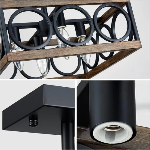 Miniatura 6 de XINGQI Moderna lámpara de techo semiempotrada de 4 luces de 13 pulgadas para sala de estar, comedor, dormitorio, grano de madera antigua+acabado