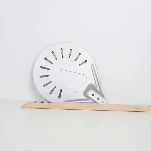 Miniatura 3 de Peeling redondo perforado para pizza, cáscara de pizza de aluminio con mango de madera desmontable de 15.7 pulgadas para pizza casera (8 pulgadas)