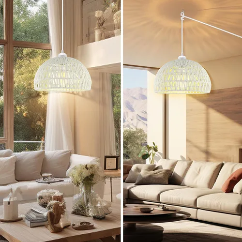 Miniatura 2 de SLYYMY Lámpara colgante enchufable, cable de cuerda de cáñamo de 15 pies, luces colgantes con cable de enchufe, lámpara colgante de ratán, pantalla