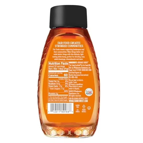 Miniatura 2 de Wholesome Sweeteners Botella de miel blanca cruda orgánica sin filtrar de 16 onzas, 100% pura, certificado de comercio justo, proyecto sin OMG