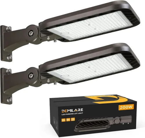 Luz LED de 200W para estacionamiento con fotocélula del anochecer al amanecer 30000LM (150LM/W) Luces tipo caja de zapatos Brazo ajustable Montaje