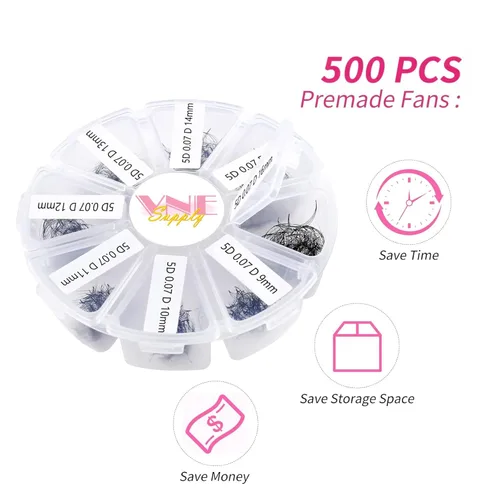 Miniatura 2 de VNE - Extensiones de pestañas para 500 abanicos de volumen, longitud mixta, extensiones de pestañas prefabricadas Extensión de pestañas Mega