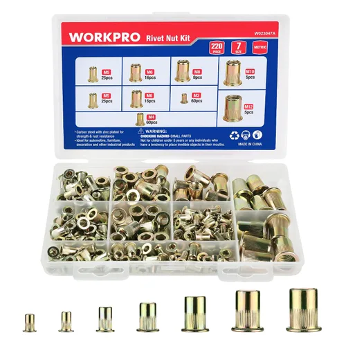 Miniatura 8 de WORKPRO 50 tuercas de remache, tuerca remachable de acero inoxidable de 1/4"-20, cabeza plana roscada con cuerpo moleteado