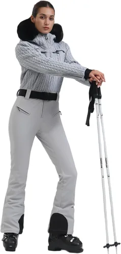 Miniatura 52 de GSOU SNOW Traje de esquí para mujer, traje de nieve delgado de una pieza, chaqueta de nieve, impermeable, resistente al viento, deportes al aire