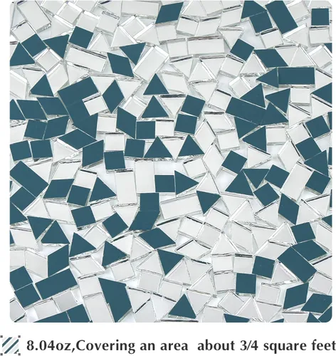 Miniatura 6 de Youway Style Azulejos de mosaico de espejo, 7.05 oz de azulejos de espejo plateado para manualidades, 4 formas de piezas de mosaico de vidrio real
