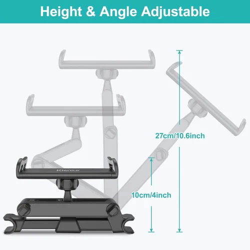 Miniatura 4 de Klsniur Soporte para reposacabezas de automóvil, soporte para reposacabezas de tableta, soporte universal giratorio de 360° ajustable para tablet