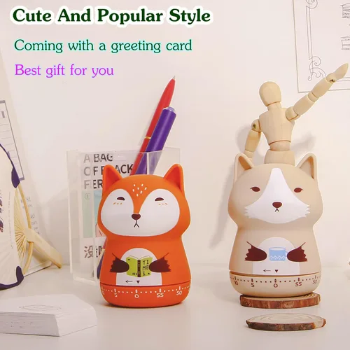 Miniatura 5 de Temporizador mecánico de cocina, lindo temporizador de animales para niños, temporizador manual de cuenta regresiva de 60 minutos para aula, hogar