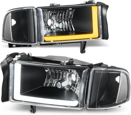 Miniatura 11 de Auto Dynasty Conjunto de Faros LED DRL Compatible con Dodge Ram 1500 2500 3500 de 1994-2002, 4 Piezas Faros Halógenos de Repuesto con Doble Luz
