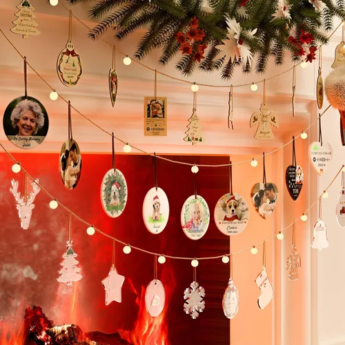 Miniatura 4 de Bemaystar Adornos de Navidad personalizados 2024 – Adornos de fotos de copo de nieve personalizados con texto, adornos para decoraciones de árboles