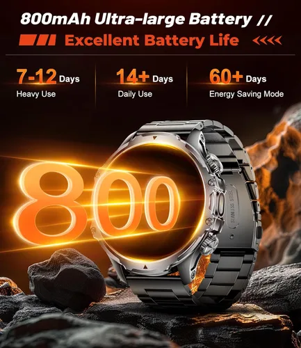 Miniatura 2 de Reloj inteligente militar para hombre, 1.85 pulgadas HD/800 mAh batería inteligente relojes para Android/iOS