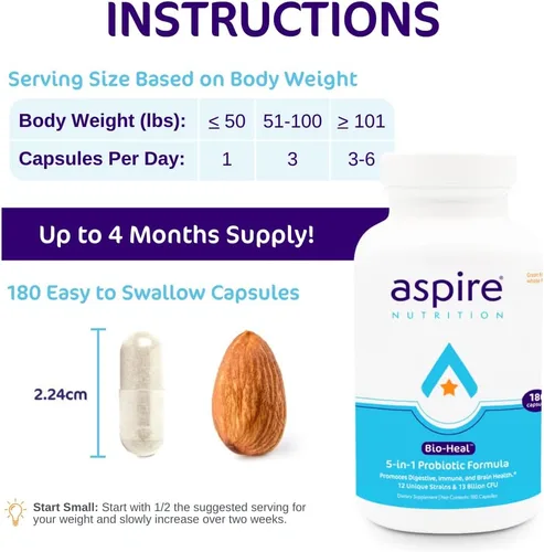 Miniatura 3 de Aspire Nutrition Probiótico Bio-Heal® 5 en 1 para niños, hombres y mujeres - El mejor suplemento para la función cerebral, la salud intestinal