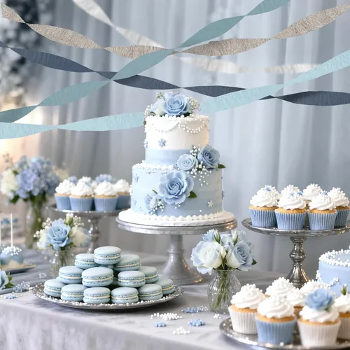 Miniatura 6 de NICROLANDEE 5 rollos de serpentinas de papel crepé azul polvoriento, gris, plateado, para decoración de bodas, guirnalda de papel para decoración