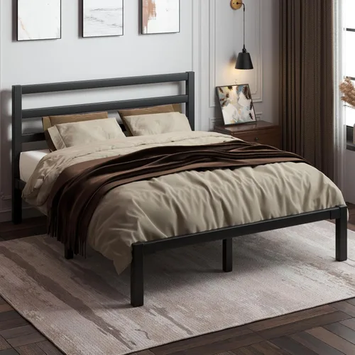 Miniatura 10 de LoVinson Base de cama tamaño King, base de cama de plataforma resistente con base de metal fuerte, almacenamiento debajo de la cama, base de Blanco