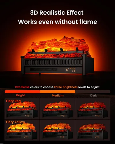 Miniatura 2 de AIRMATE Calentador eléctrico de chimenea de 1500 W, troncos de inserción de chimenea eléctrica de 22 pulgadas, temporizador de chimenea de 12 horas