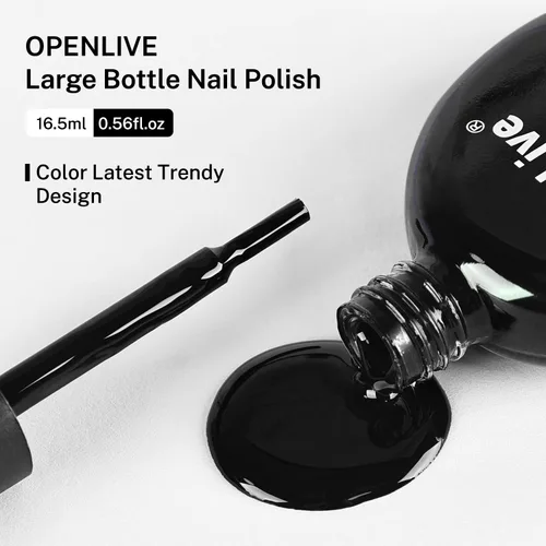 Miniatura 7 de OpenLive 16.5ml Esmalte de uñas negro de gran volumen de secado rápido, esmalte de uñas de color de secado rápido y larga duración para arte de uñas