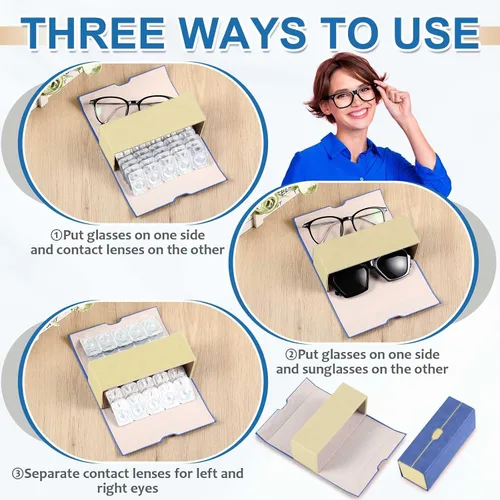 Miniatura 3 de Flutesan Estuche diario para lentes de contacto y organizador de anteojos, 2 en 1, de doble cara, portátil, para viajes, uso diario, almacenamiento