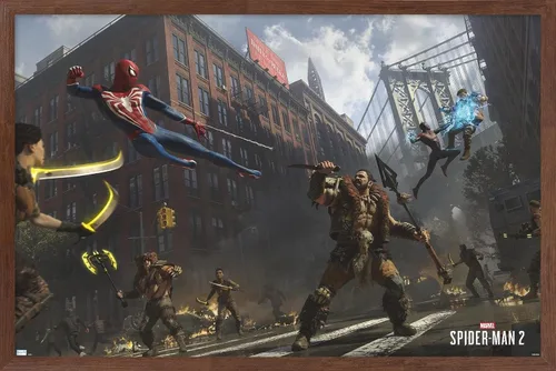 Miniatura 9 de Trends International Marvel's Spider-Man 2 - Póster de pared de lucha callejera con Kraven, 14.72 x 22.37 pulgadas, versión enmarcada en negro