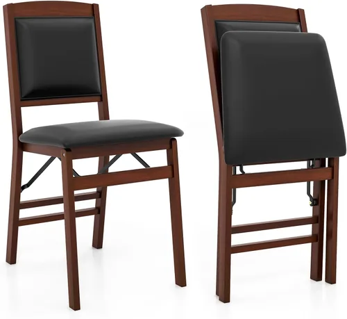 Miniatura 10 de Giantex Juego de 2 sillas de comedor plegables de madera negra con asiento acolchado, marco de madera maciza, carga máxima de 400 libras, sin