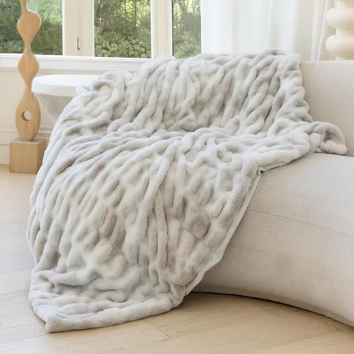 Miniatura 7 de Manta de piel sintética de conejo ultrasuave, manta esponjosa y acogedora para sofá cama, regalos de decoración de felpa cálidos y lujosos, manta