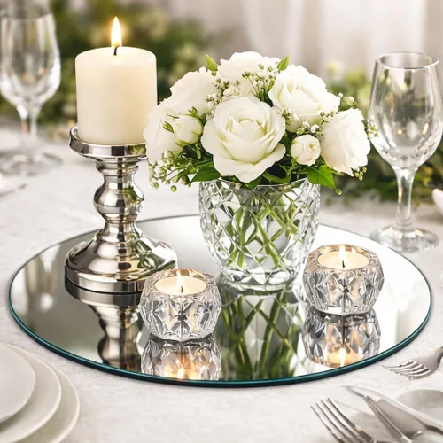 Miniatura 2 de Murrey Home Paquete de 12 centros de mesa de espejo para mesas, espejos redondos de 12 pulgadas para centros de mesa, bodas, fiestas, espejos