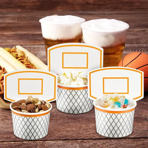 Miniatura 4 de Suclain 48 tazas de aro de baloncesto para aperitivos, decoraciones de fiesta de baloncesto, suministros de papel para aperitivos, cuencos de comida