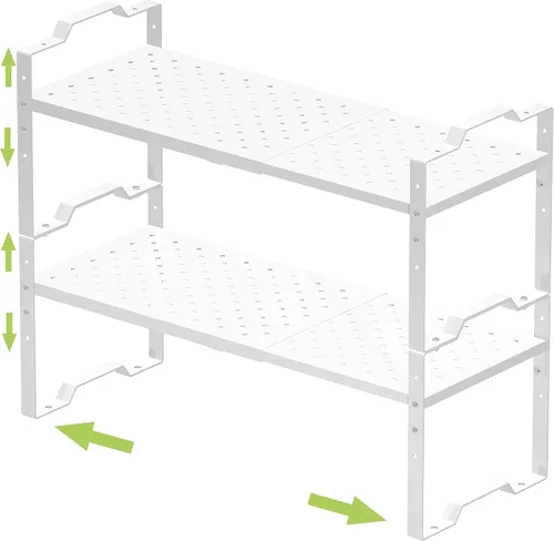 Jojocross Estante expandible para organizador de gabinete, ajustable, apilable, especiero en cocina y baño, 2 paquetes/blanco, mediano