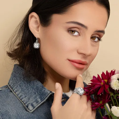 Miniatura 4 de JEAN RACHEL JEWELRY Anillo de plata de ley 925, diseño vintage de trenza y hoja con circonita cúbica acolchada, hipoalergénico, sin plomo ni níquel