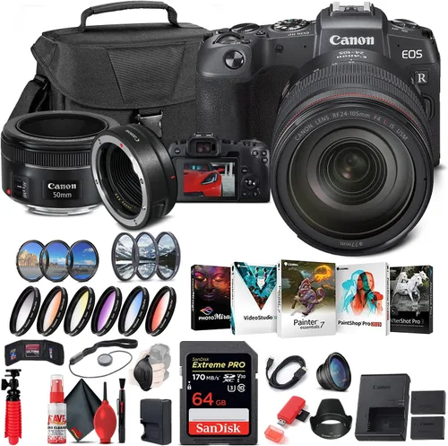 Canon Cámara digital sin espejo EOS RP con lente de 0.945-4.134 in (3380C012) + lente Canon EF de 1.969 in + adaptador de montaje EF-EOS R + tarjeta