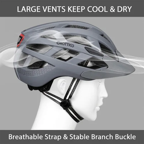 Miniatura 5 de Casco de bicicleta para adultos, hombres y mujeres, con luz - Casco de bicicleta de montaña y carretera con almohadillas de repuesto y visera Gris
