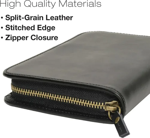 Miniatura 5 de Cartera de viaje de cuero y soporte para pasaporte, Negro (grano dividido), Grano dividido
