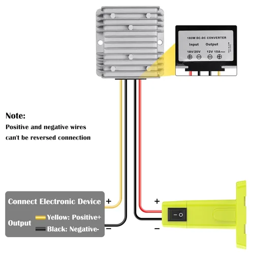 Miniatura 2 de Convertidor de reducción de 18V a 12V Adaptador para batería Ryobi 18V Convertidor de voltaje DC Regulador de voltaje 15A MAX 180W Convertidor Buck