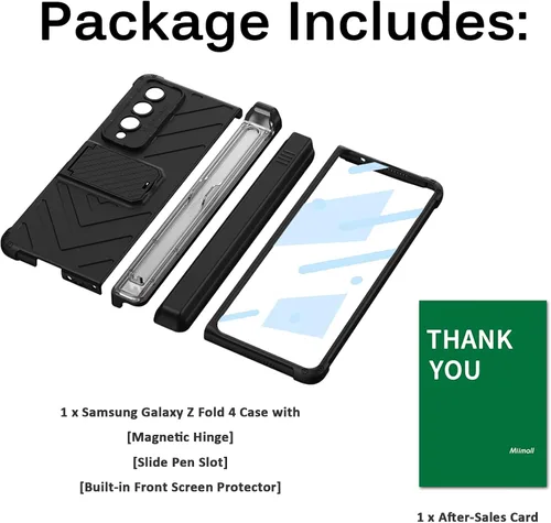 Miniatura 8 de Miimall Funda compatible con Samsung Galaxy Z Fold 4 con soporte para bolígrafo, protector de pantalla de vidrio templado integrado + función atril
