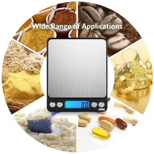 Miniatura 5 de Amir balanza digital de cocina de acero inoxidable con pantalla LCD, pesa hasta 3000 g, 0.1 g resolución, ideal para regalos de Navidad., Negro