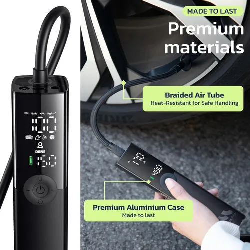 Miniatura 5 de Woowind Compresor de Aire Portátil Inflador de Neumáticos Premium, 2 Veces Más Rápido, Bomba de Aire de 150PSI para Neumáticos de Coche, Bomba