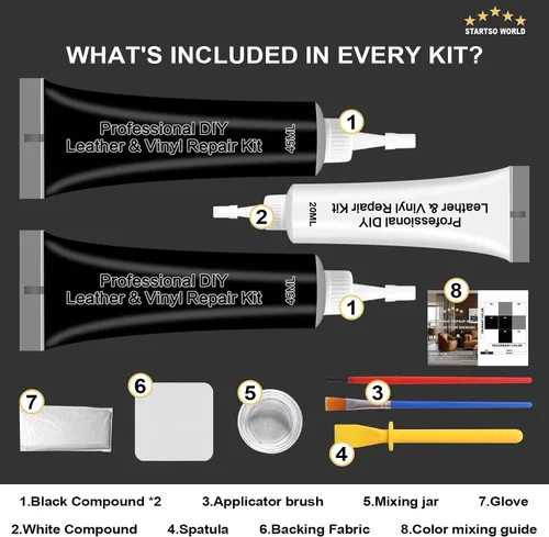 Miniatura 2 de STARTSO WORLD Kit de reparación de cuero negro, kit de reparación de vinilo para interiores de automóviles, muebles, sofás, asientos de automóvil