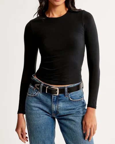 Miniatura 3 de Beumissy Camisas básicas de manga larga con cuello cuadrado para mujer, ajustadas, con doble forro