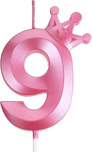 Miniatura 36 de Vela rosa de cumpleaños número 1, decoración temática rosa para fiesta de primer cumpleaños, velas de número 3D diseñadas con corona para decoración